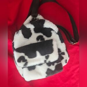 Chic Cow Print Backpack for Women or Kids Crossbody Black and White Furry Soft